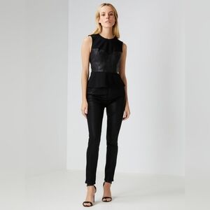 BCBGMAXAZRIA Faux Leather Bustier Peplum Top, Black, Women's Size Small (NWT)